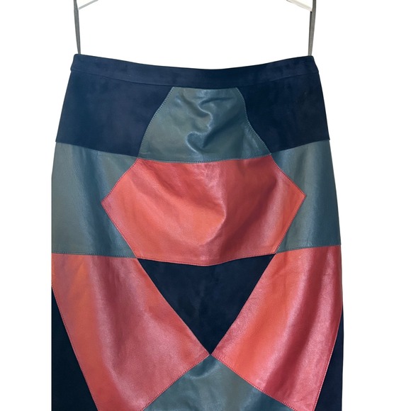 Derek Lam Leather Pencil Skirt Geometric Patchwork High‎ Waist Career 48 - Picture 5 of 13